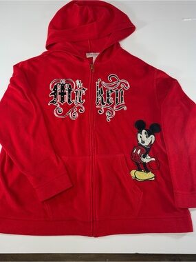 Vintage 2010 Disney Mickey Mouse Gothic Script Fleece Zip Hoodie Plus 3X